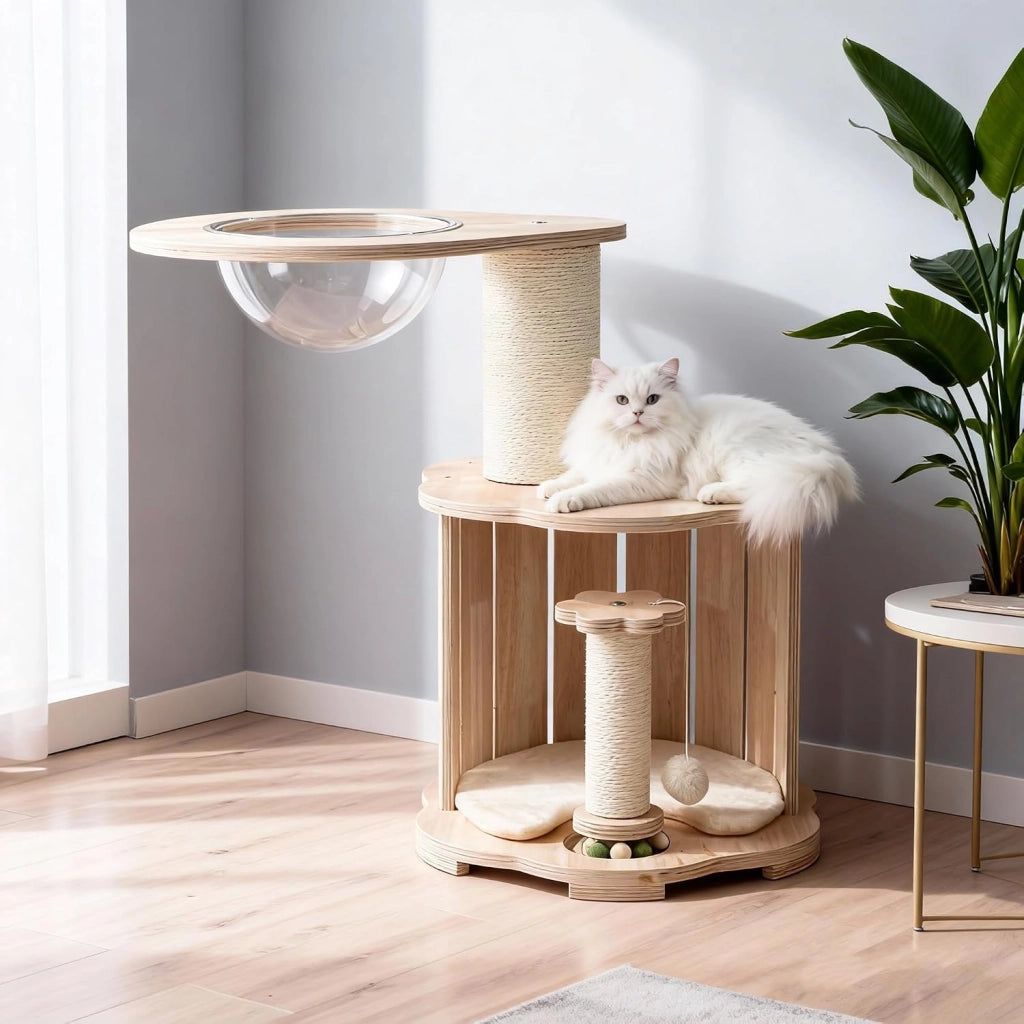 Albero tiragraffi 73 cm con tronco spesso 14 cm, capsula stanza, grotta, colonna tiragraffi, giocattolo e palla da appendere, albero per gatti e gatti
