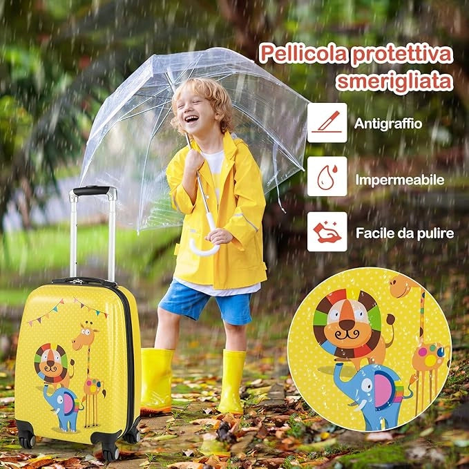 Set di Valigia per Bambini, 18" Valigia+ 12" Zaino, 2 Pezzi, con Ruote Girevoli a 360° e Maniglia Retrattile, Ideale per Viaggiare in Modo Comodo e Divertente (Modello 23)