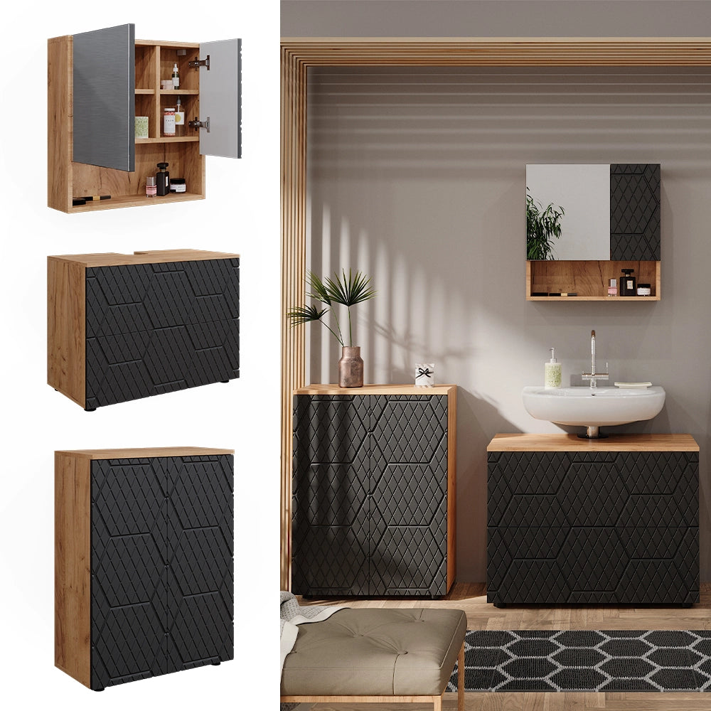 Vicco Set mobili bagno Antracite con struttura a nido d'ape 3 parti, con base 80 cm