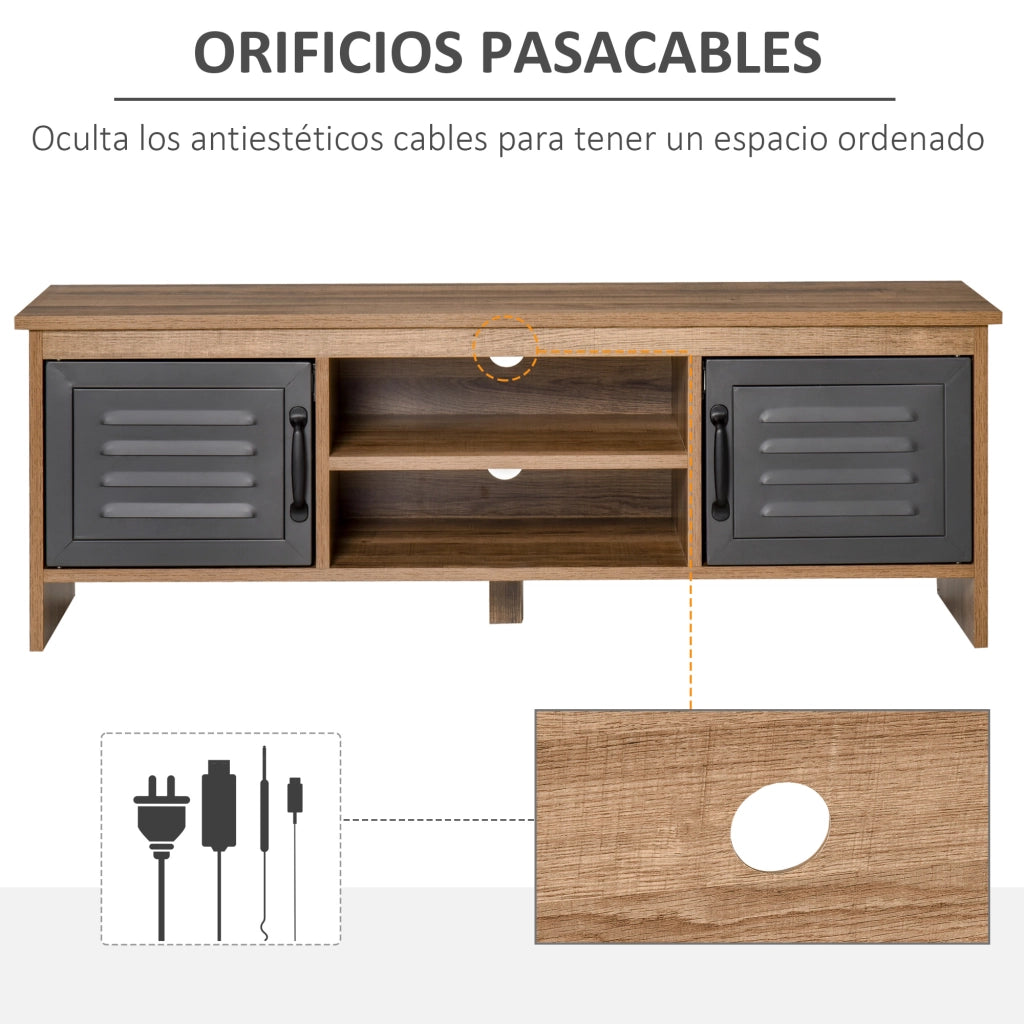 Mobile TV con ante metalliche e ripiani aperti ¨C Zephmum ¨C 109x35x38 cm Legno Naturale e Grigio