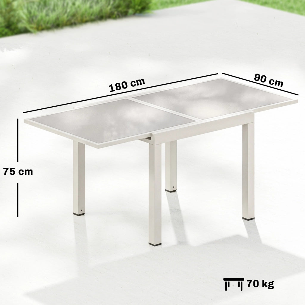 Tavolo allungabile da esterno ¨C zephmum ¨C Bianco crema, alluminio, vetro temperato