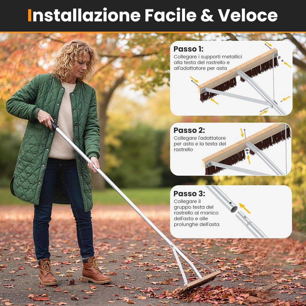 Spazzola per Tetto con Foglie, Scopa da Esterno Regolabile 165-626 CM con 5 Aste di Estensione in Alluminio Leggero, Rastrello per Tetto per Rimuovere Foglie, Aghi e Pigne