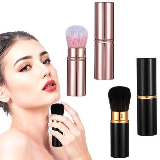 Set di pennelli per trucco con guaina espandibile, composto da 2 pennelli per trucco da viaggio, pennello per fondotinta Kabuki, pennello per fondotinta con guaina espandibile, adatto per fondotinta liquida, correttore e pennello per blush per donne.