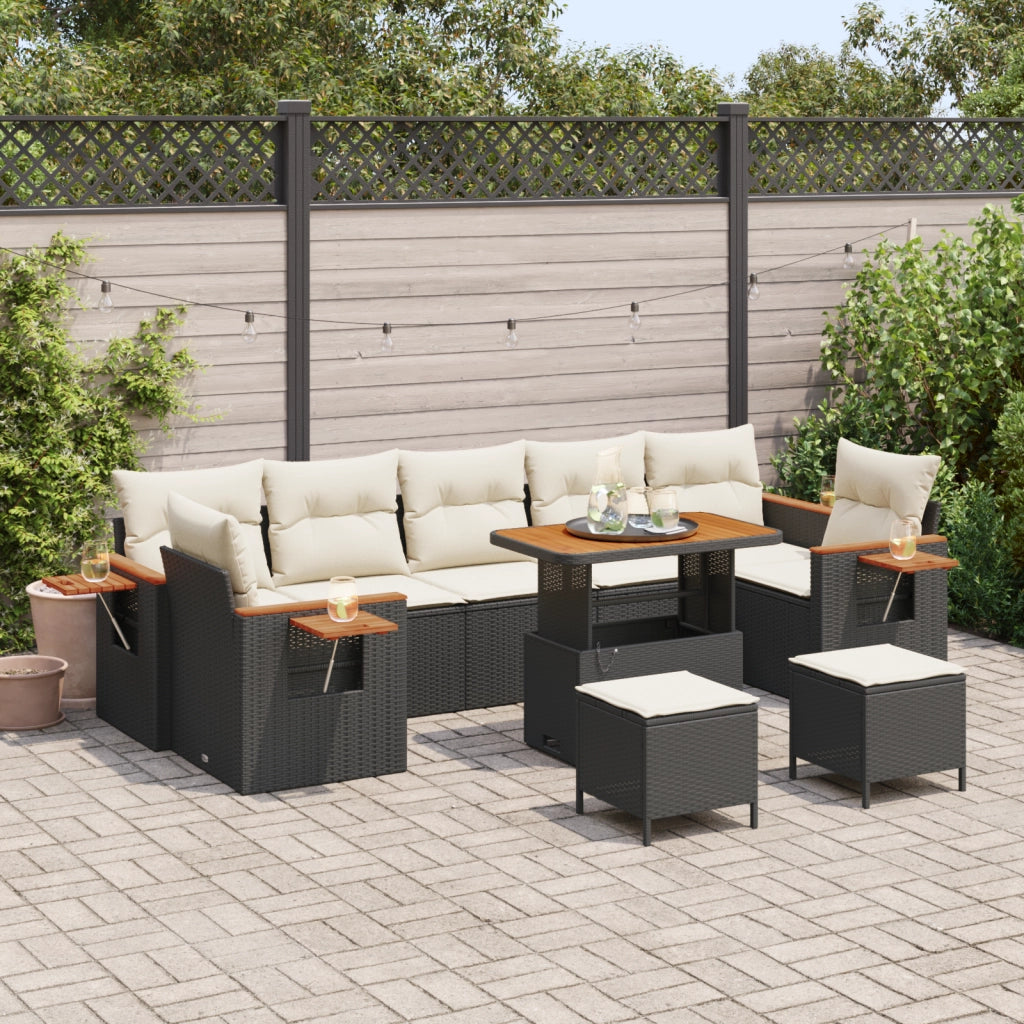 Set Divano da Giardino  da 10 Pezzi con Cuscini Rattan Nero Legno