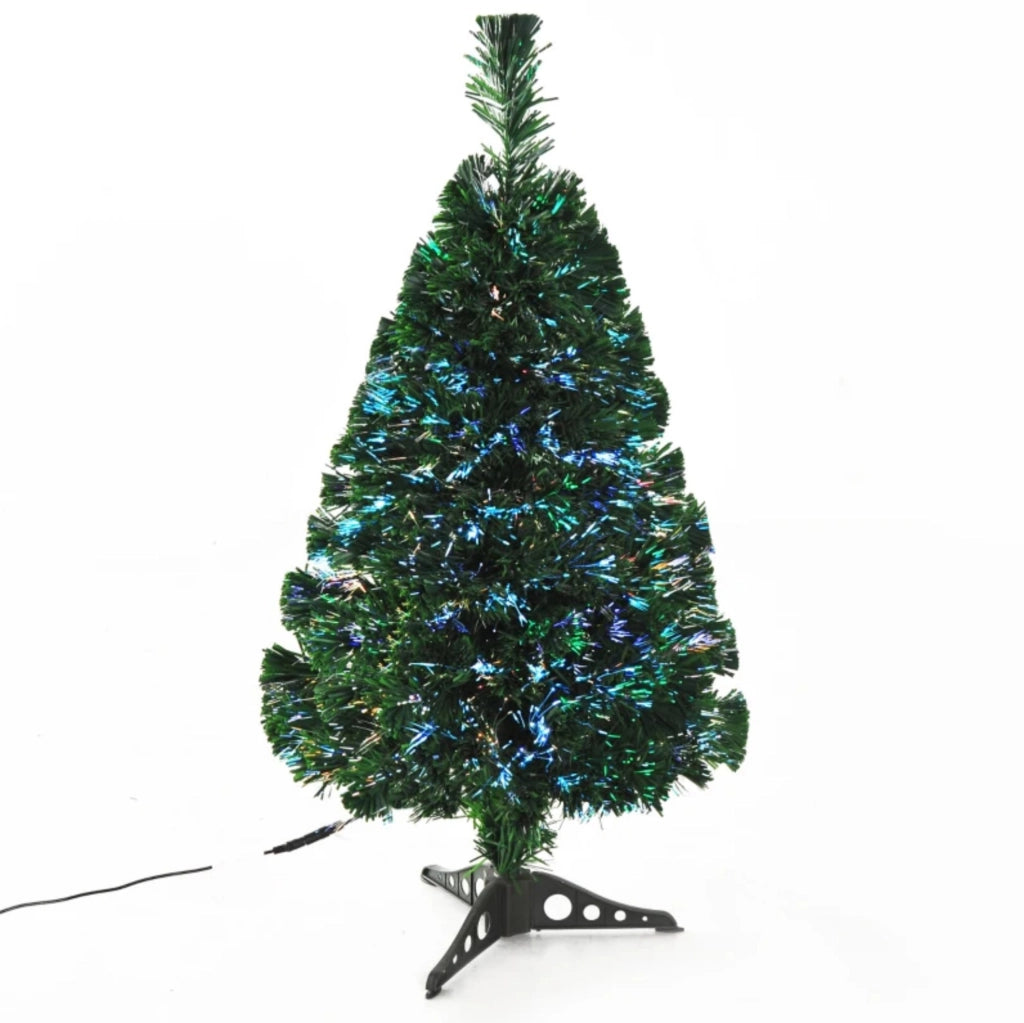Albero di Natale artificiale ULEVR 90 cm con 90 rami e fibre ottiche multicolore, verde