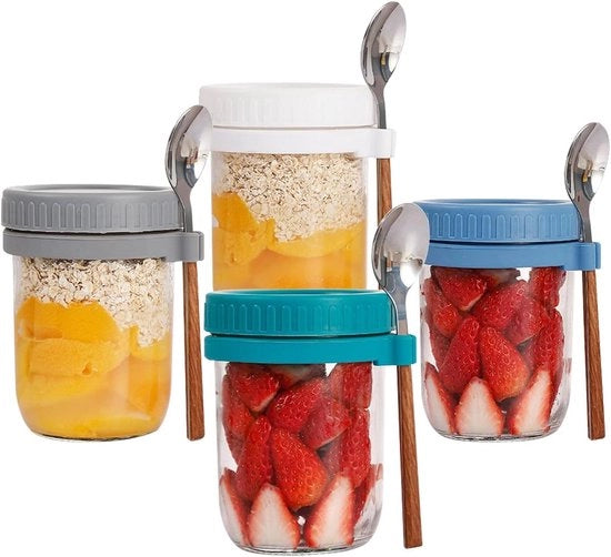 Contenitori per Overnight Oat - Cibi per Colazione - Preparazione Anticipata - Imbevibili e Aereostatici - 350 ml