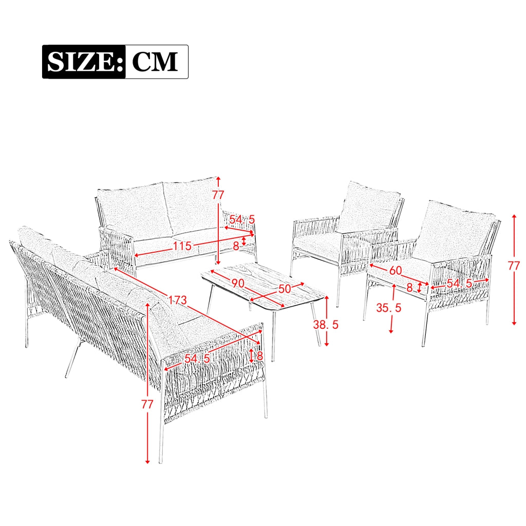 Set Divano da Giardino 7 Posti con Tavolino ¨C MINIMAL ¨C Polyrattan Grigio, Vetro, Cuscini Rimovibili