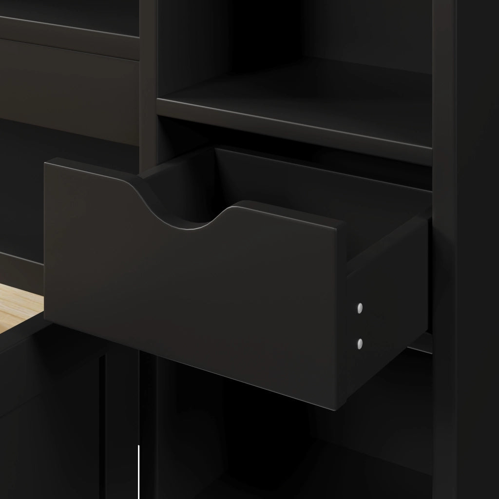 Letto contenitore matrimoniale 180 × 200 cm con LED, cassetti e ripiani, senza materasso, MDF nero