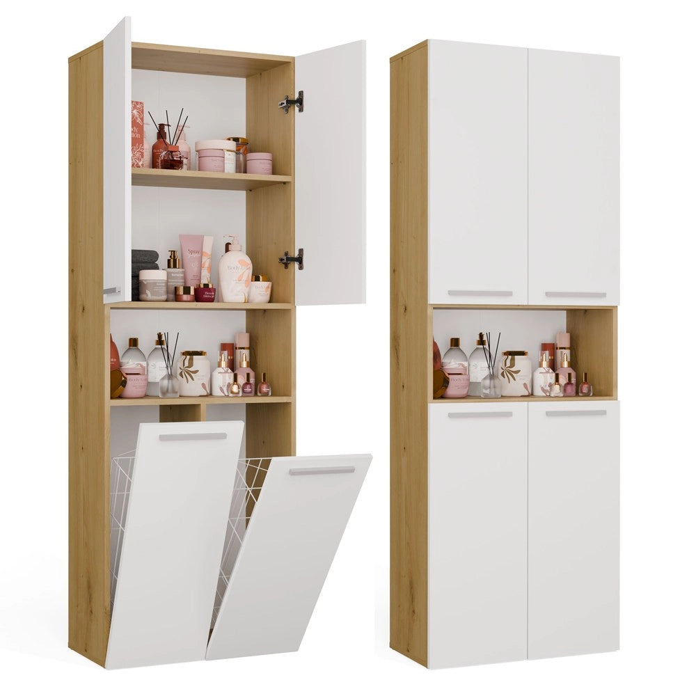 Mobile bagno NEL 2k DK scaffale colonna 2 kosze per bucato bianco rovere artisan