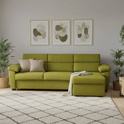 Priverno, Divano Letto con Penisola Sfoderabile Made in Italy, 285x160 cm Verde