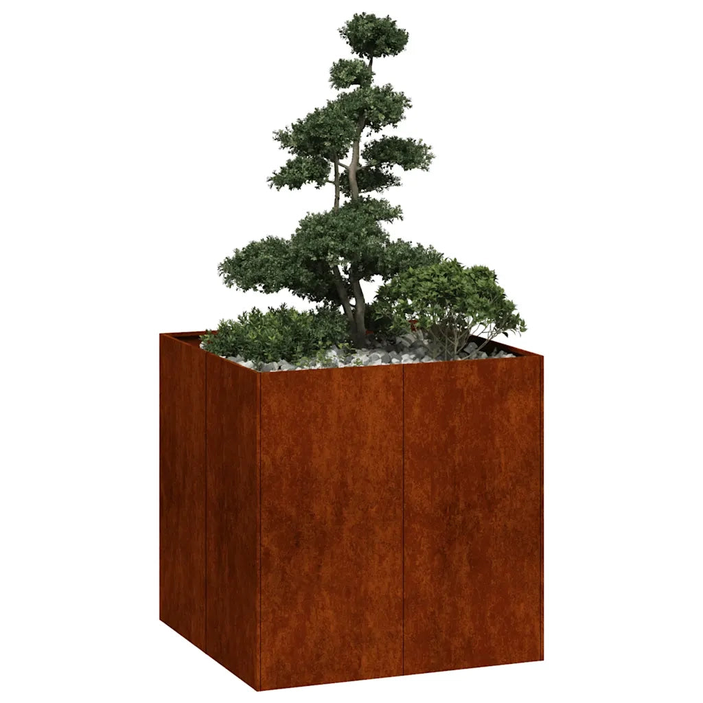 Fioriera-Vaso-Contenitore per Piante Arrugginita 80x80x80 cm in Acciaio Corten