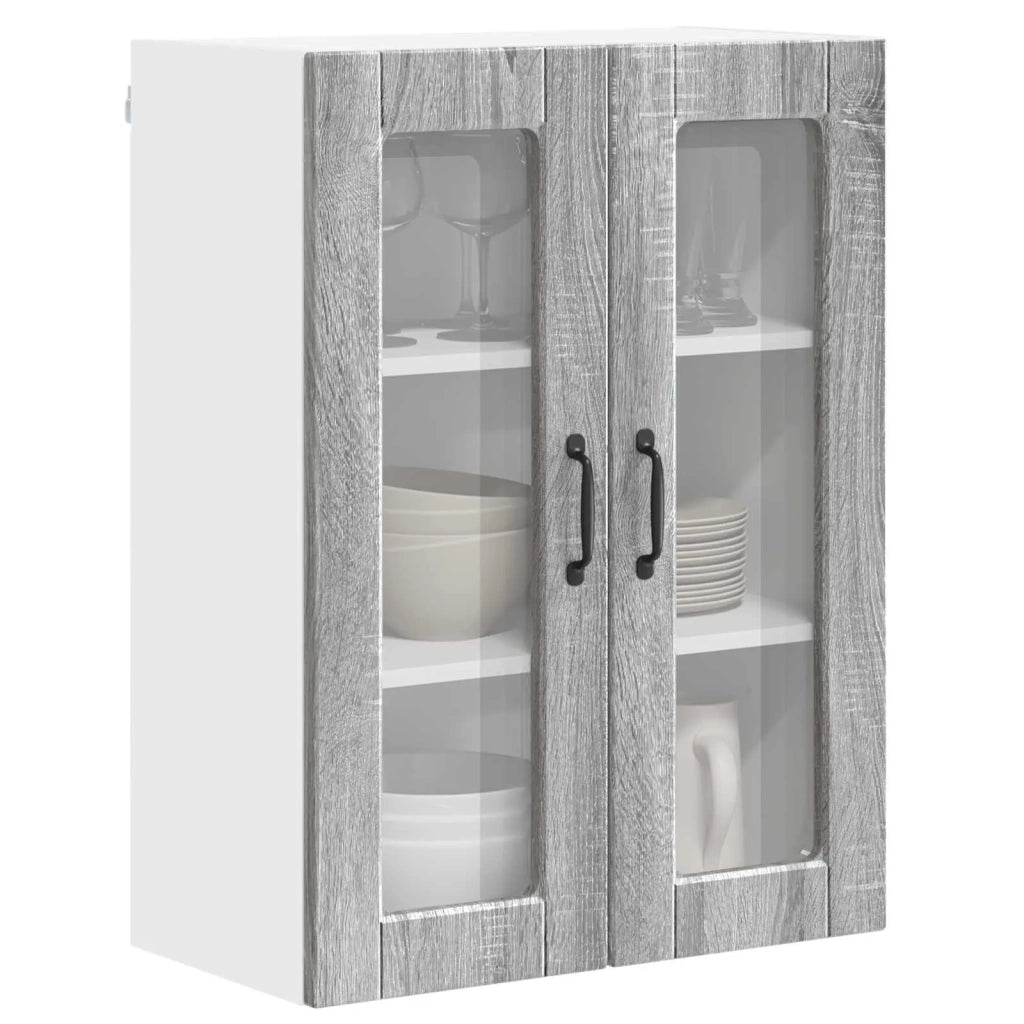 Pensile da cucina | Mobile in vetro da parete PORTO Grigio Sonoma 60 x 31 x 80 cm