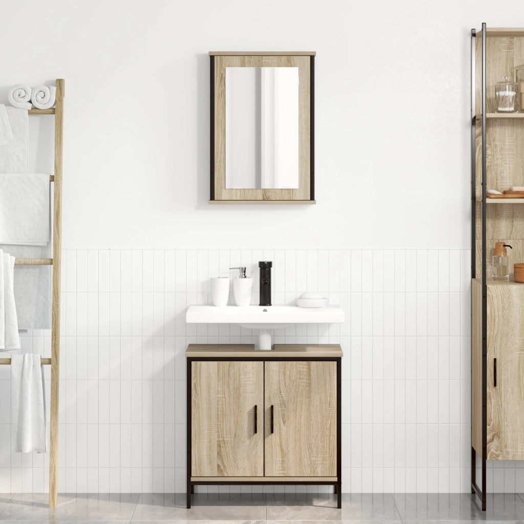 Set di mobili per bagno 2 pezzi in quercia ingegnerizzata