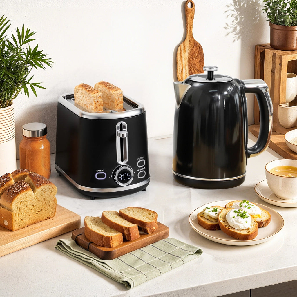 Bollitore e Tostapane ¨C Zephmum ¨C Inox 1.7L 2200W Tostapane 2 Fette Nero