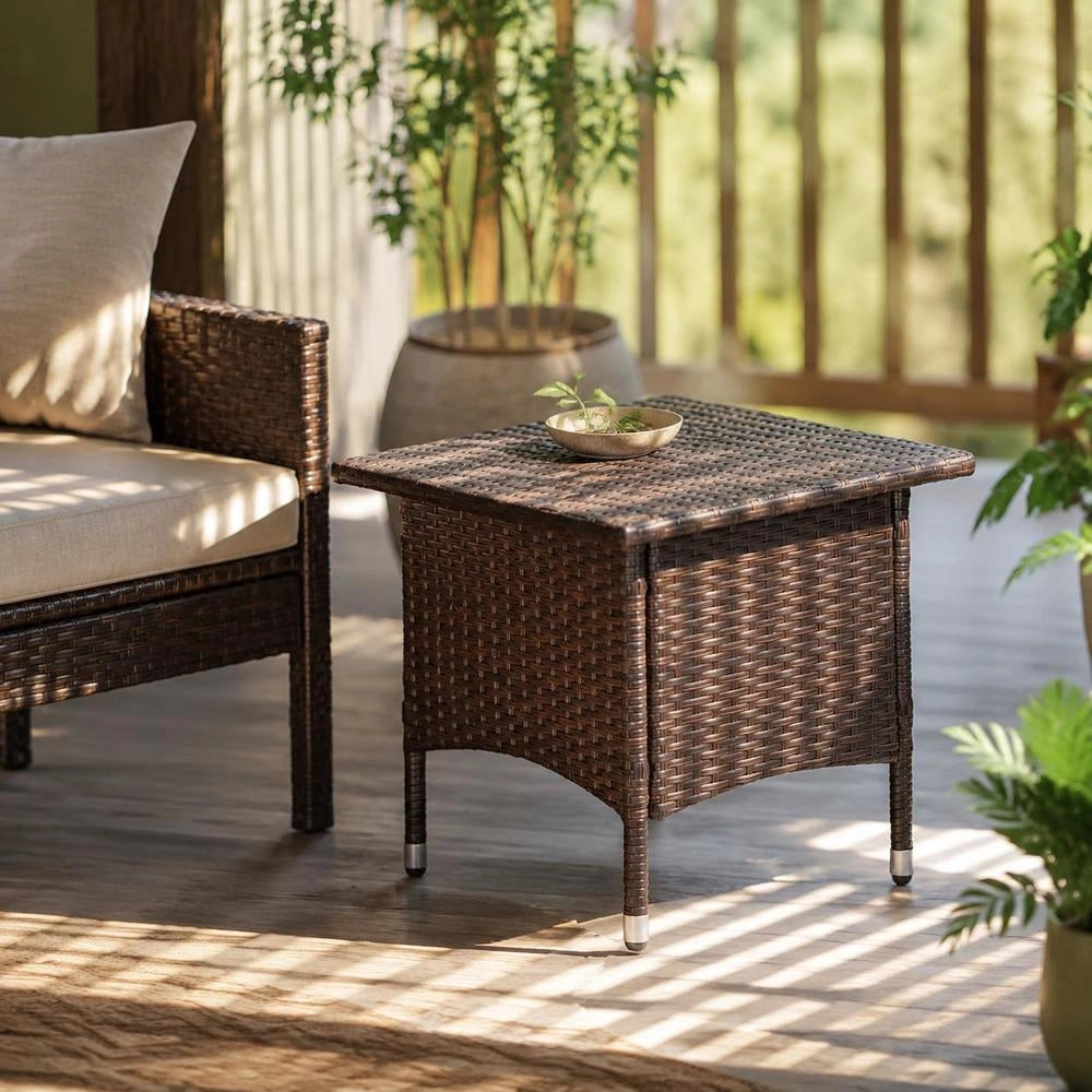 Side Table, Brown, 50x50x47 Cm, Poly Rattan