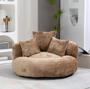 Poltrona lounge a sacco in chenille marrone; 108 x 108 x 52 cm; con braccioli e schienale alto
