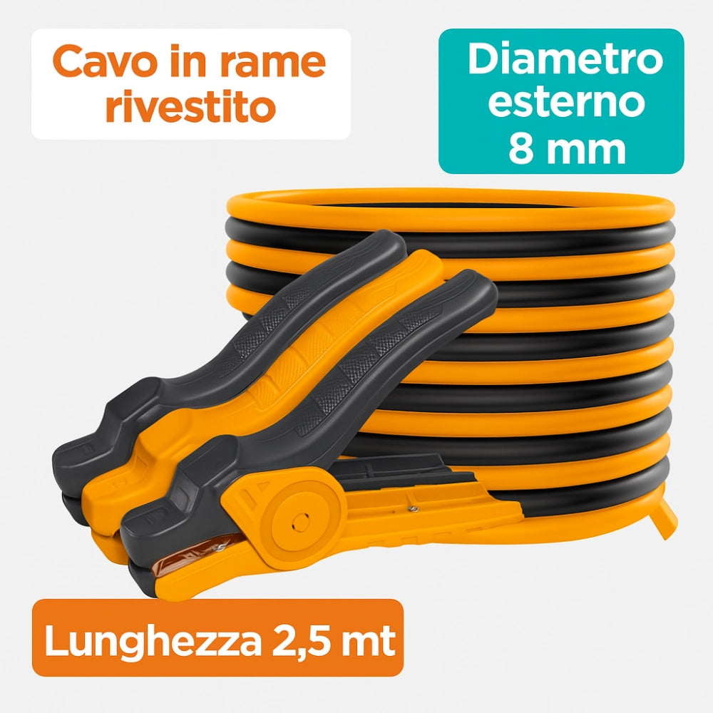 Cavi batteria auto rame 200a morsetto 15.6x9.1 cm lunghezza 2,5 metri