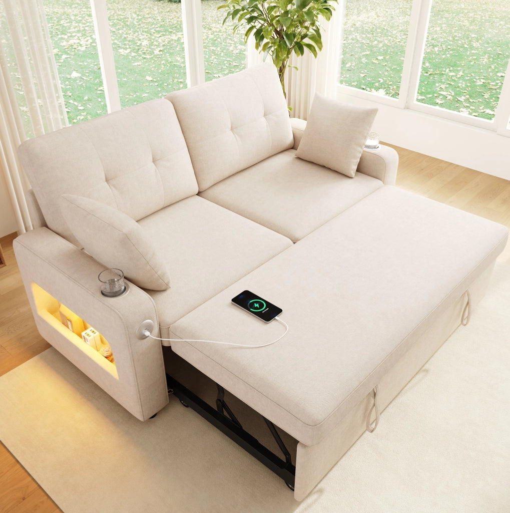 DIVANO LETTO 2 posti estraibile 141,5x131x83,5 cm Chenille Beige