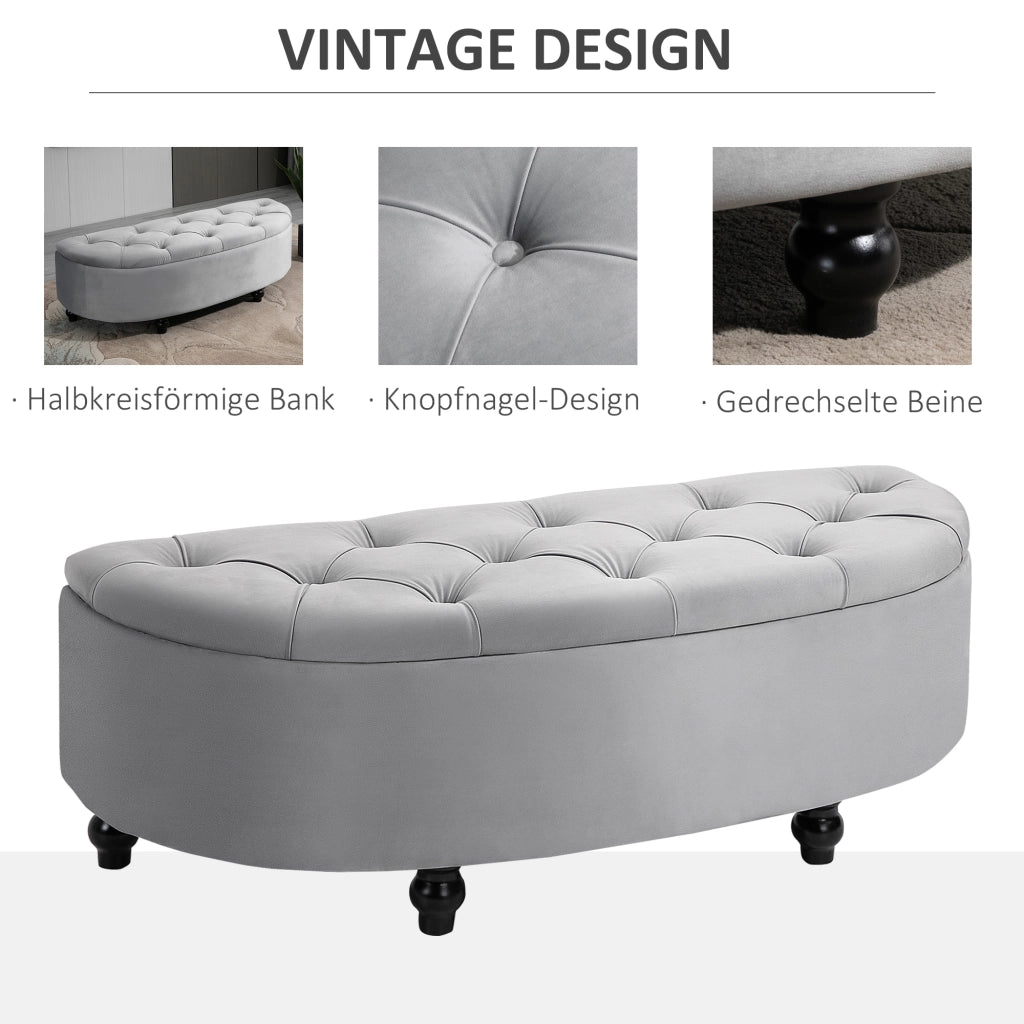 Panca contenitore in velluto con vano portaoggetti e seduta imbottita in poliestere grigio per camera da letto 120 cm