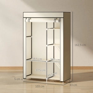Armadio in tessuto pieghevole con 1 barra appendiabiti e 6 ripiani, colore crema, per camera da letto e ingresso
