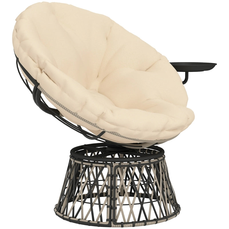 Poltrona papasan in rattan girevole a 360¡ã con cuscino per giardino e balcone beige