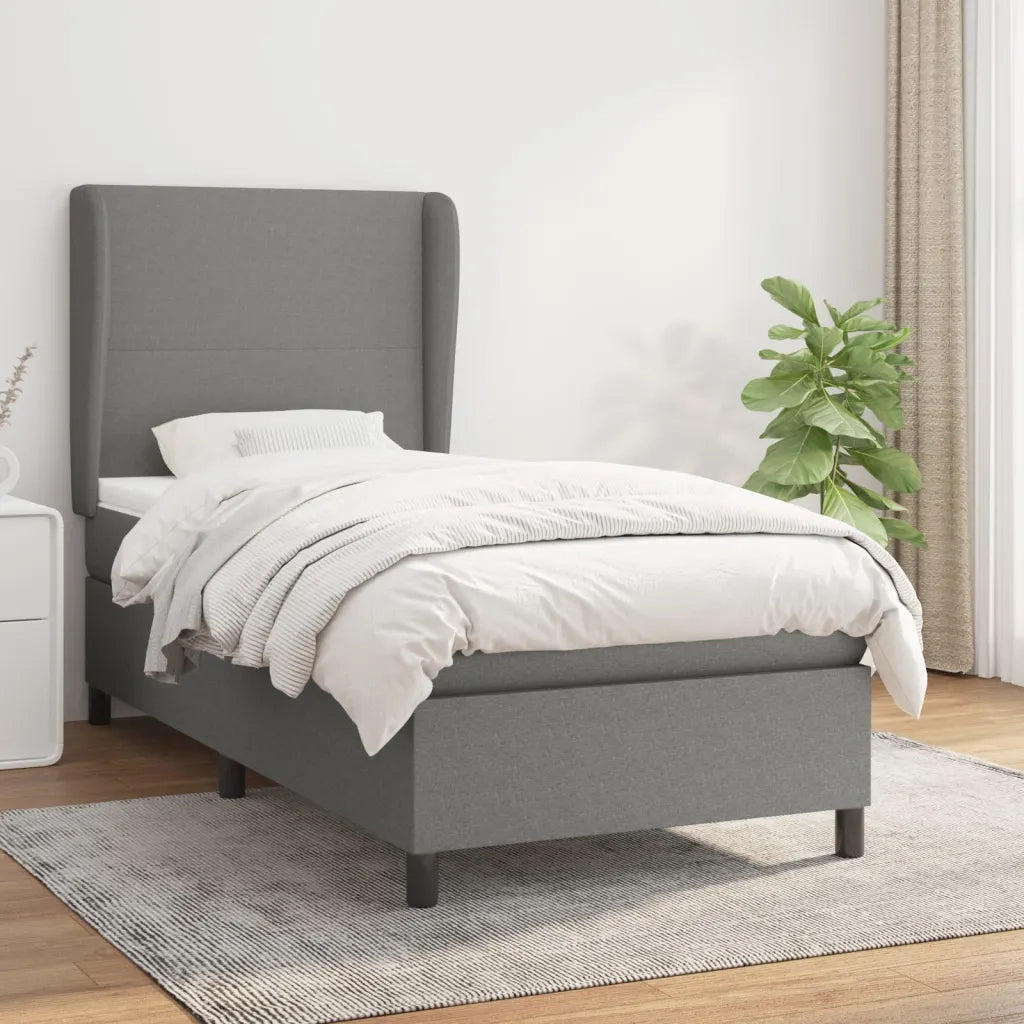 Letto singolo | Letto per adulti | Giroletto a Molle con Materasso Grigio Scuro 80x200 cm Tessuto