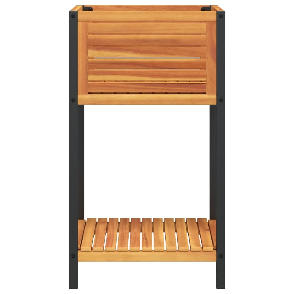 Fioriera rialzata per piante fiori terrazza giardino e scaffale 45 x 45 x 80 cm legno massello di acacia e acciaio marrone 02_0038618