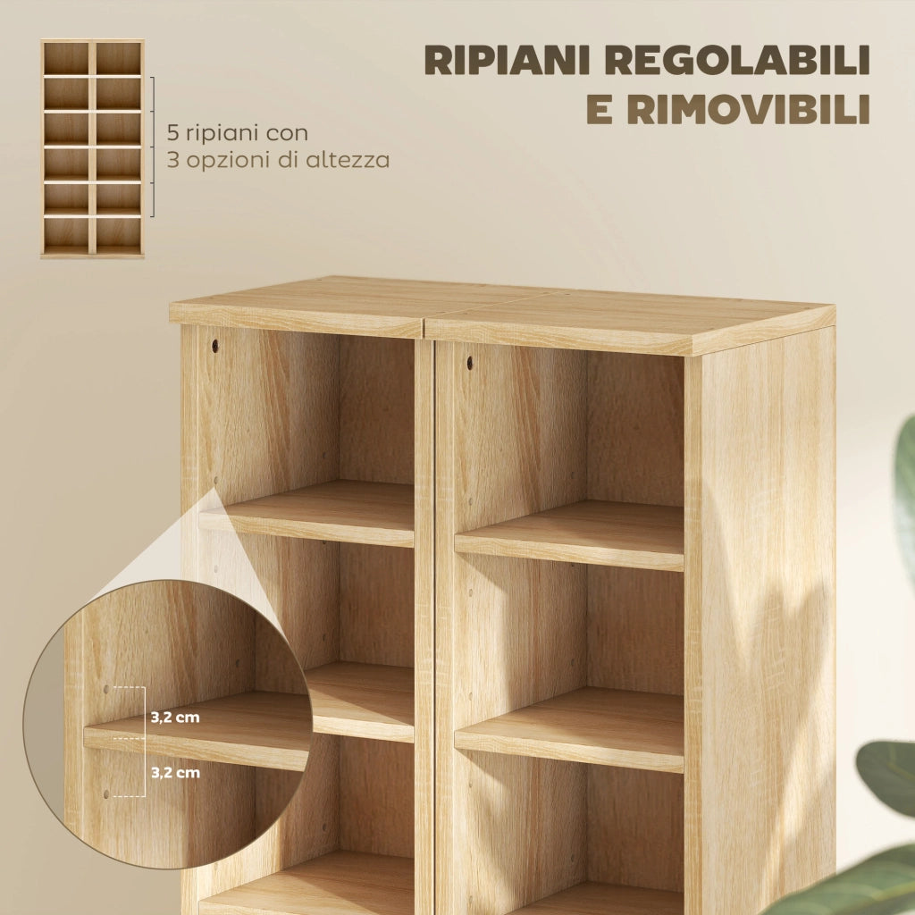 Set 2 Librerie 21x22,5x88,5 cm Mobili Porta CD con Ripiani Regolabili per 204 CD in Legno Rovere