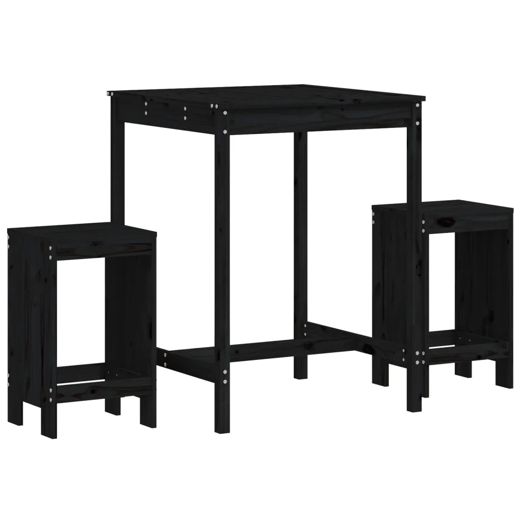 Set Bar da Giardino 3 pz | Set Salotto da Giardino Nero in Legno Massello di Pino