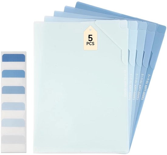 Set di 5 borse per documenti A4, cartelle acqua-resistenti, cartelle con etichette, cartelle, organizzatori A4 per casa, ufficio, scuola e viaggi - gradient blu