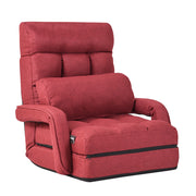 Divano letto in tessuto regolabile in 5 livelli con braccioli e cuscino pieghevole da terra, 173x67x12cm Rosso-Divani letto