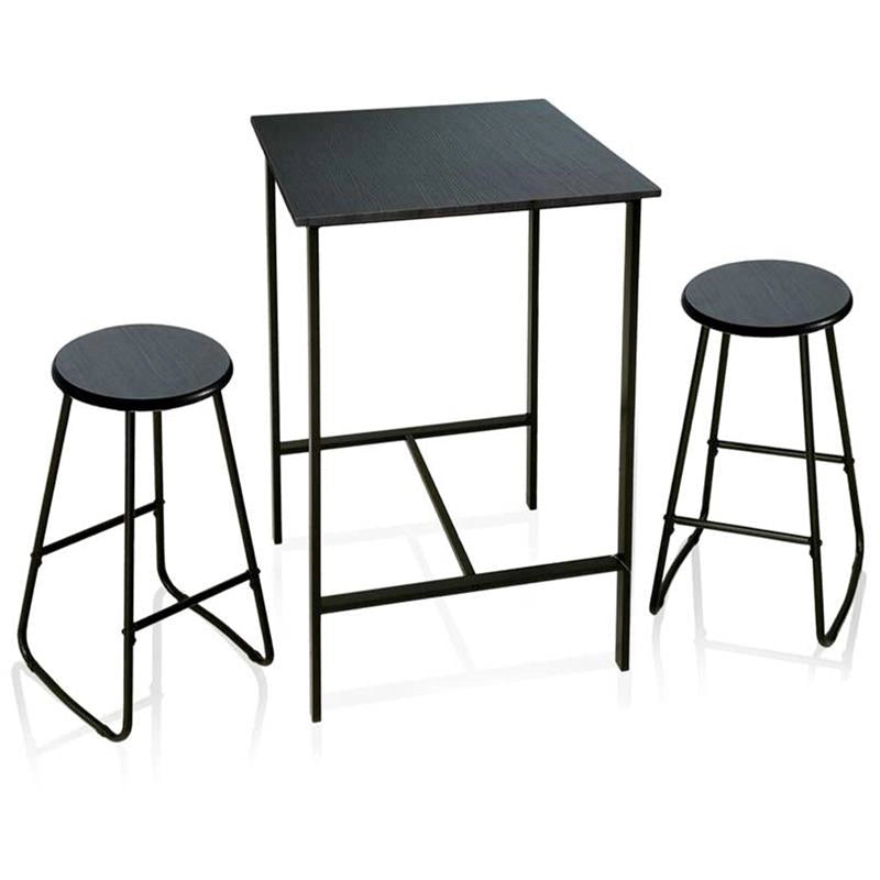 SET TAVOLO E 2 SGABELLI IN METALLO CON TOP E SEDUTE IN LEGNO NERO TAVOLO 60 X 60 X 100 CM, SGABELLI 30 X 64 CM