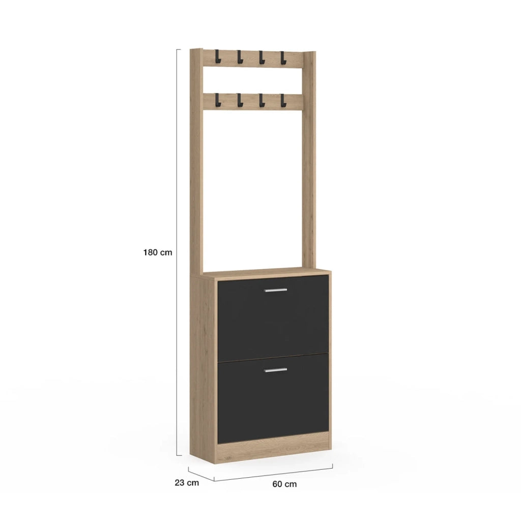 IDMarket - Scarpiera KLARK a 2 ante in legno ed effetto nero