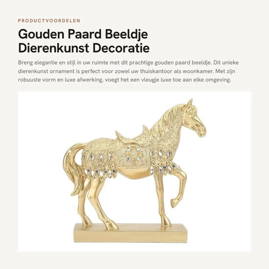 Decorazione a forma di cavallo in oro - Statuetta in cera - Arte zootecnica decorativa - Dimensioni 26,3 x 26 x 6,6 cm - Decorazione lussuosa - Forma unica - Cavallo in statua