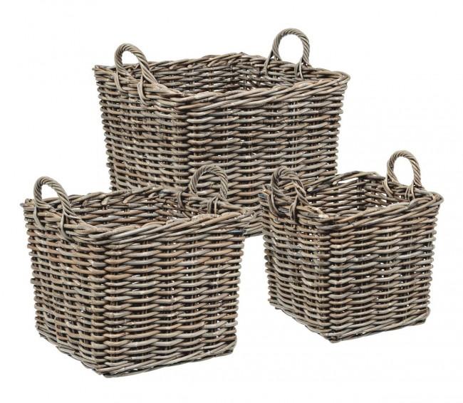 Set 3 Ceste 2 Maniglie Narra Quadrate in Fibre Naturali