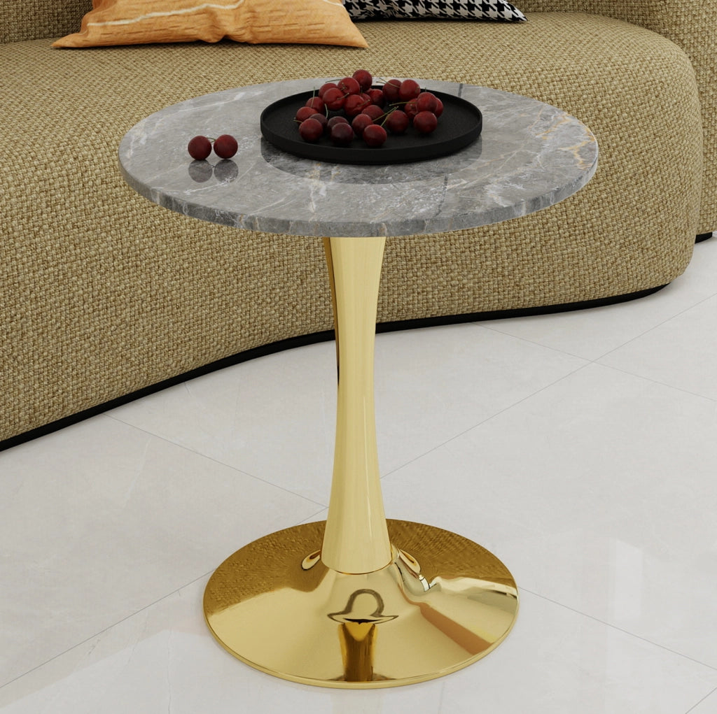 Tavolino da caffè rotondo in marmo artificiale; stile minimalista; dorato