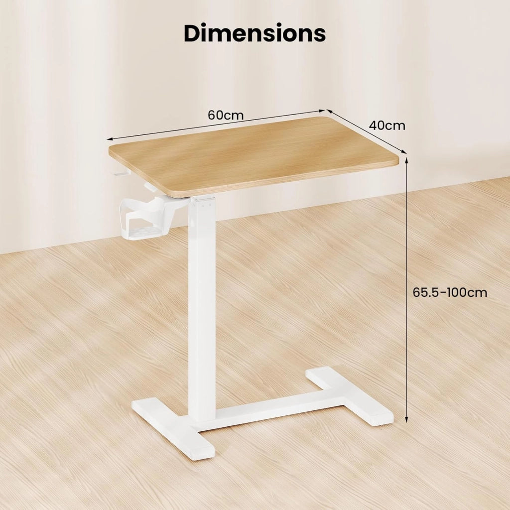 Tavolino ausiliario a forma di C con ruote girevoli nascoste, altezza regolabile 65,5-100 cm, scrivania mobile con gancio e portabicchieri, tavolo laterale per soggiorno, camera da letto