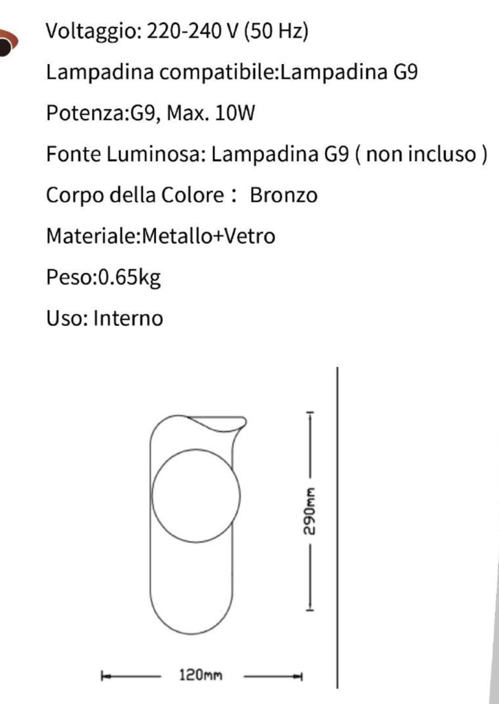Applique da parete moderno lampada muro decorativa metallo bianco con sfera G9