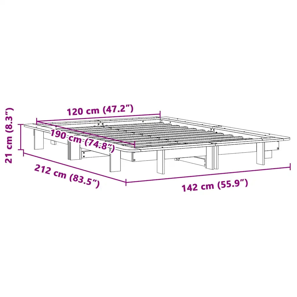 Letto senza Materasso Marrone Cera 120x190 cm in Legno di Pino