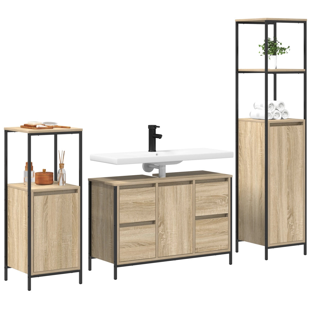 Set di Mobili per Bagno 3 Pezzi Rovere Sonoma Legno Ingegnerizzato
