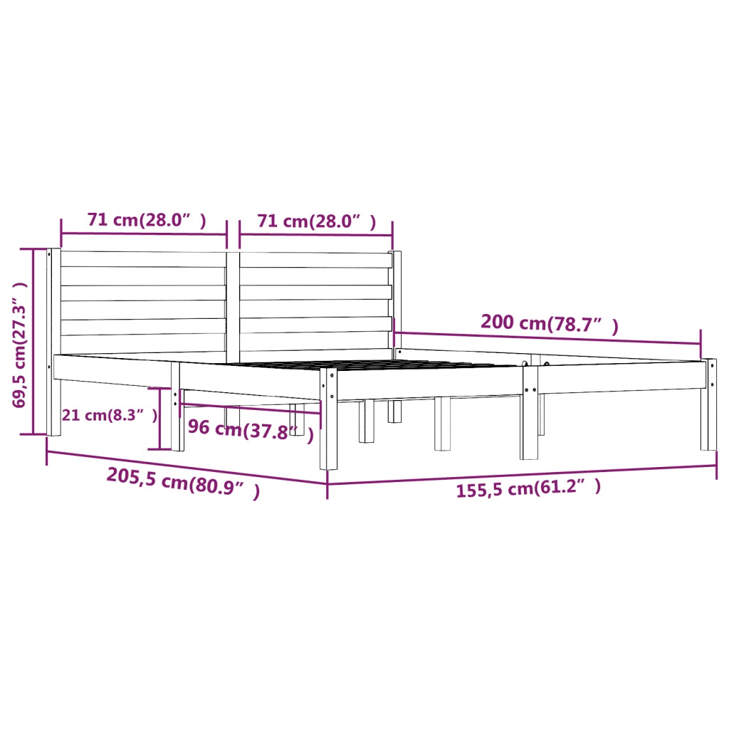Giroletto-Struttura Letto Bianco Massello Pino 150x200cm King Size 116746