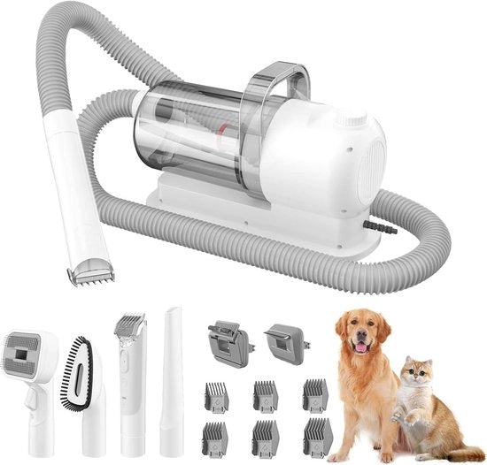 Macchina da rasatura per cani e gatti con alta potenza di aspirazione 12000 Pa - Macchina da rasatura silenziosa per cani e gatti - Set di cura per animali domestici professionale 6 in 1 - Reservoio di polvere 25L