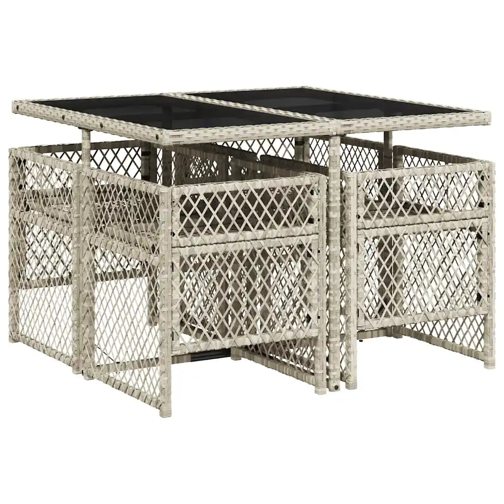 Set Pranzo da Giardino 5pz | Set Salotto da Giardino con Cuscini Grigio Chiaro Polyrattan