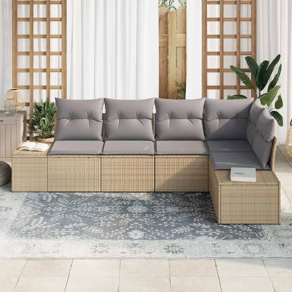 Set Divano da Giardino 5 pcs Beige polyrattan