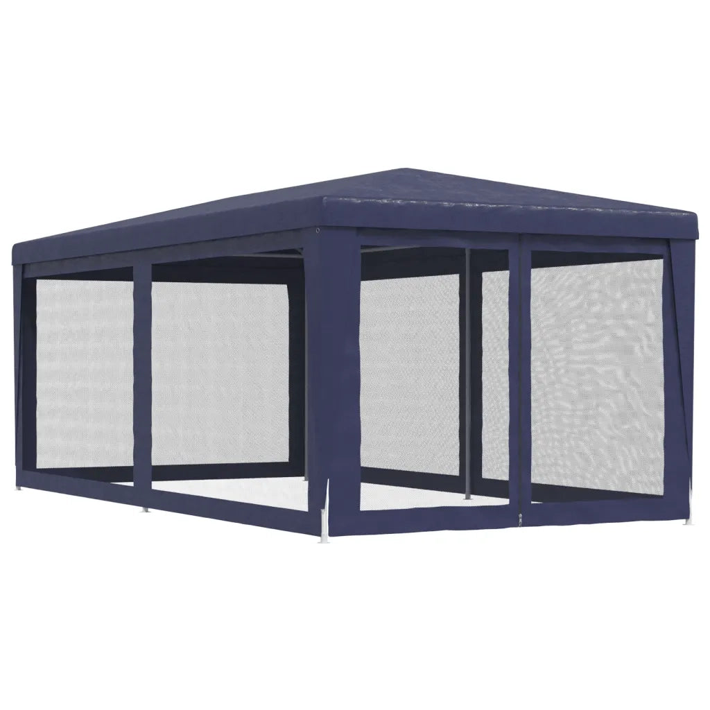 Tenda per Feste con 6 Pareti Laterali in Rete-Tenda Gazebo Blu 3x6 m HDPE