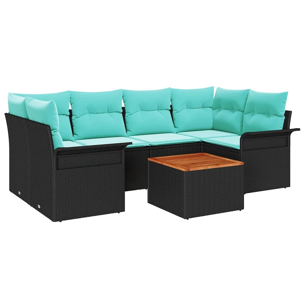 Set Divano da Giardino 7 pcs Nero e Turchese polyrattan