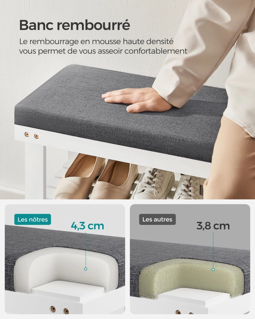 Panca portascarpe 29 x 90 x 49 cm Scarpiera in bambù con 2 ripiani Organizzatore stabile per corridoio Soggiorno Posti a sedere fino a 136 kg Bianco 12_0004134