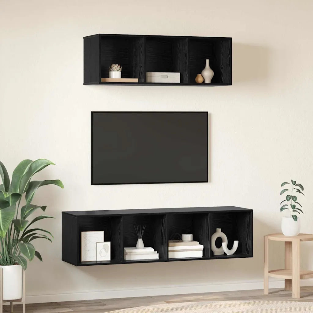 Set mobile TV 2 pz Rovere Nero Legno ingegnerizzato 3393355