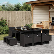 Set da Pranzo da Giardino 11 pz con Cuscini in Polyrattan Nero