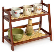 Organizzatore per Tè e Caffè in Rattan, Tavolo di Lavoro in Bamboo per Accessori da Tè e Caffè, Supporto per Display 2 Livelli in Mok, Cassetta di Rifornimento per Condimenti per la Cucina e la Casa - Moka